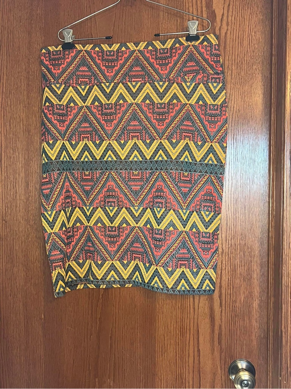 LuLaRoe Yellow and Coral Aztec Pencil Skirt